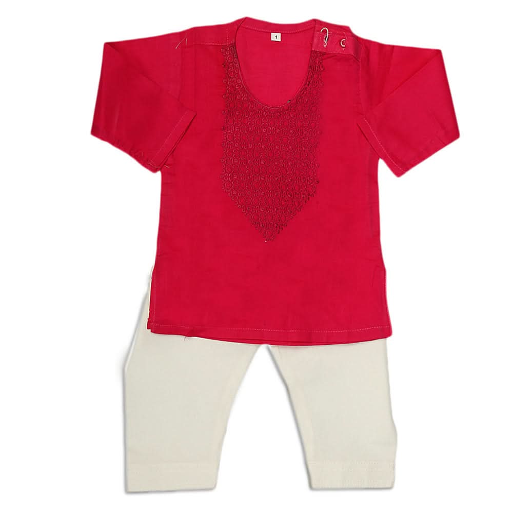 Newborn Boys Embroidered Shalwar Kameez - Dark Pink, Kids, NB Boys Shalwar Suits, Chase Value, Chase Value