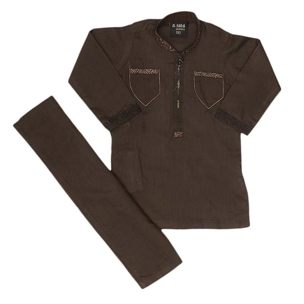 Boys Embroidered Shalwar Kameez - Coffee, Kids, Boys Shalwar Kameez, Chase Value, Chase Value