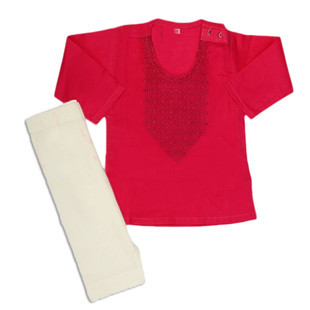 Newborn Boys Embroidered Shalwar Kameez - Dark Pink, Kids, NB Boys Shalwar Suits, Chase Value, Chase Value