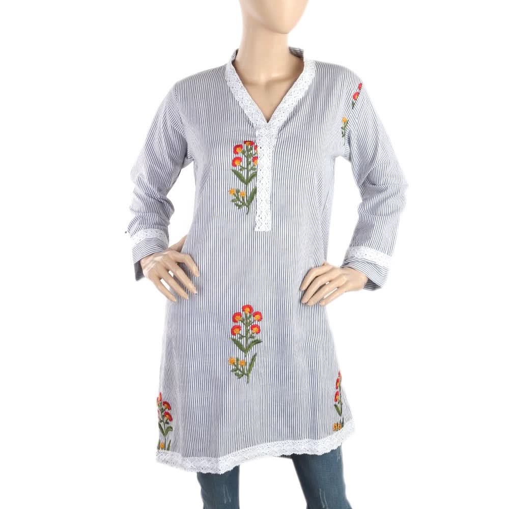 Women's Embroidery Strip Kurti - Navy Blue, Women, Ready Kurtis, Chase Value, Chase Value