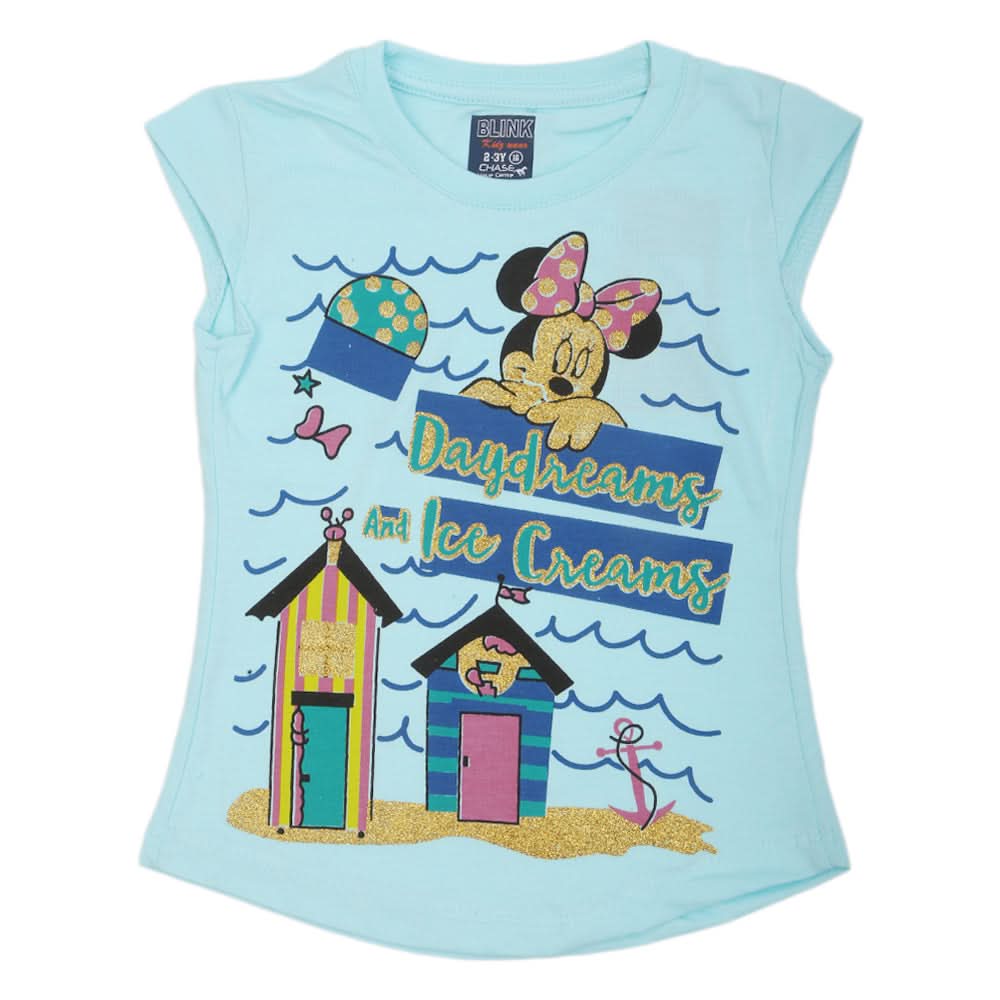Girls Printed Half Sleeves T-Shirt 4702 - Light Blue, Kids, Girls T-Shirts, Chase Value, Chase Value