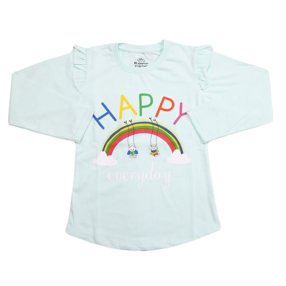 Girls Full Sleeves Jersey T-Shirt - Cyan, Kids, Girls T-Shirts, Chase Value, Chase Value