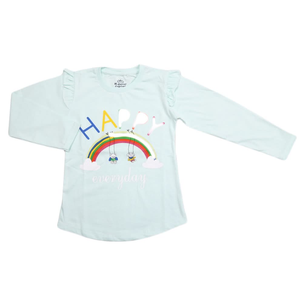 Girls Full Sleeves Jersey T-Shirt - Cyan, Kids, Girls T-Shirts, Chase Value, Chase Value