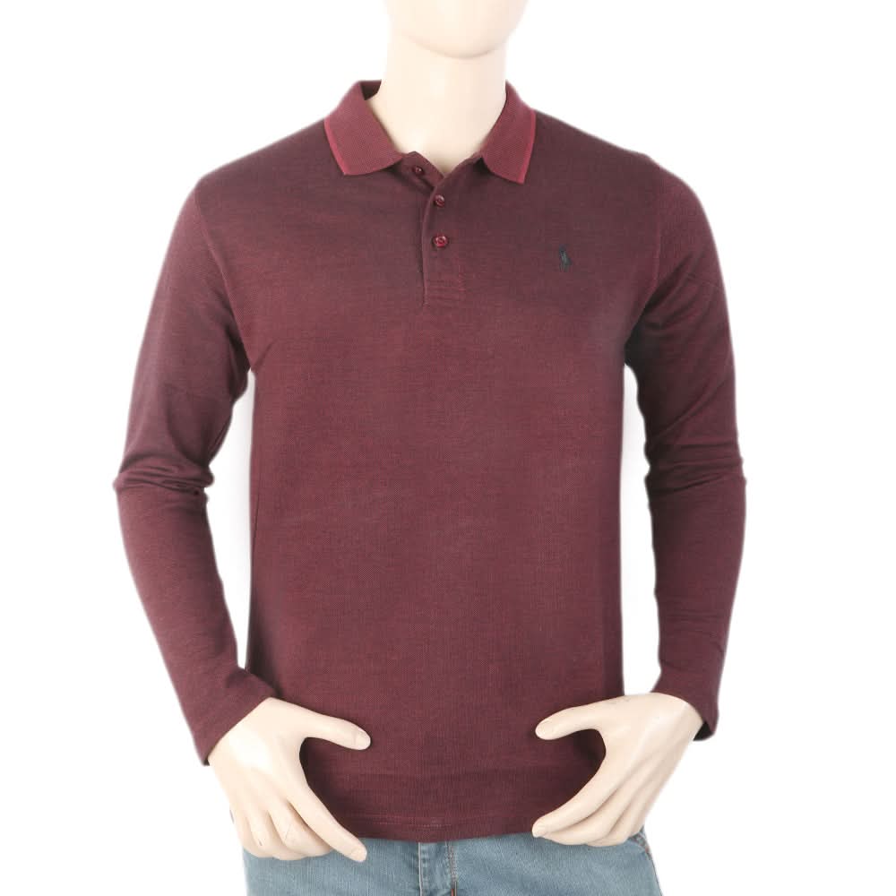 Men's Full Sleeves Polo T-Shirt - Maroon, Men, T-Shirts And Polos, Chase Value, Chase Value