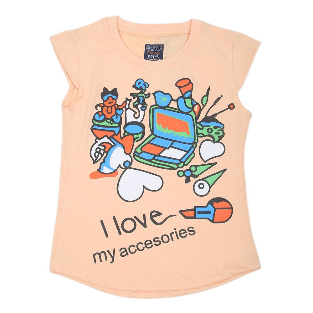 Girls Printed Half Sleeves T-Shirt 4703 - Peach, Kids, Girls T-Shirts, Chase Value, Chase Value