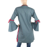Women's Check Embroidery Kurti Angrakha Style - Steel Blue, Women, Ready Kurtis, Chase Value, Chase Value