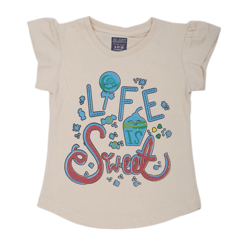 Girls Printed Half Sleeves T-Shirt 4686 - Fawn, Kids, Girls T-Shirts, Chase Value, Chase Value