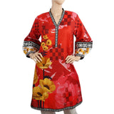 Women's Digital Printed Stitched Kurti - Red, Women Ready Kurtis, Chase Value, Chase Value