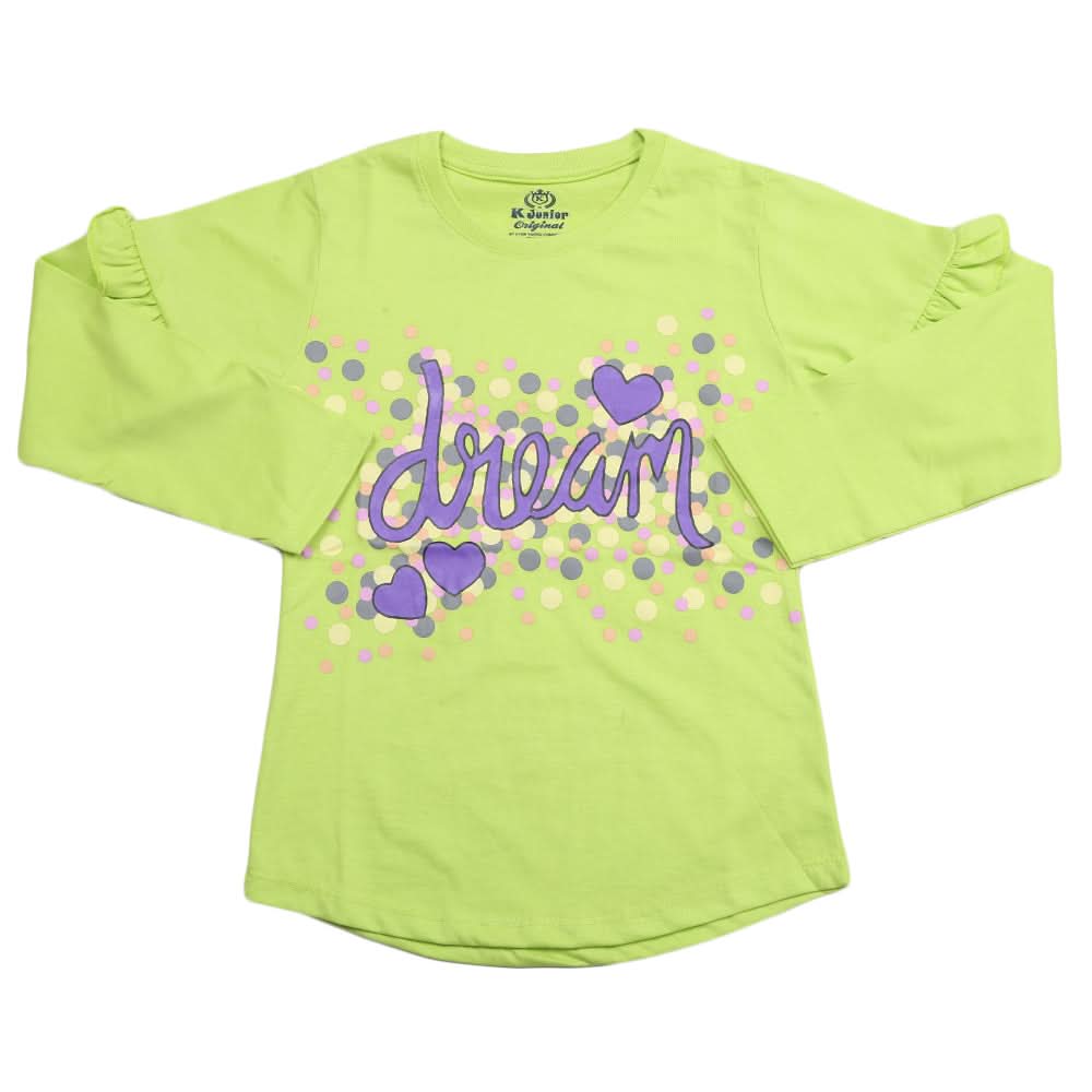 Girls Full Sleeves Jersey T-Shirt - Light Green, Kids, Girls T-Shirts, Chase Value, Chase Value
