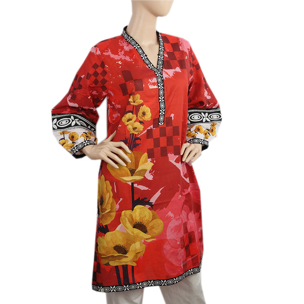 Women's Digital Printed Stitched Kurti - Red, Women Ready Kurtis, Chase Value, Chase Value