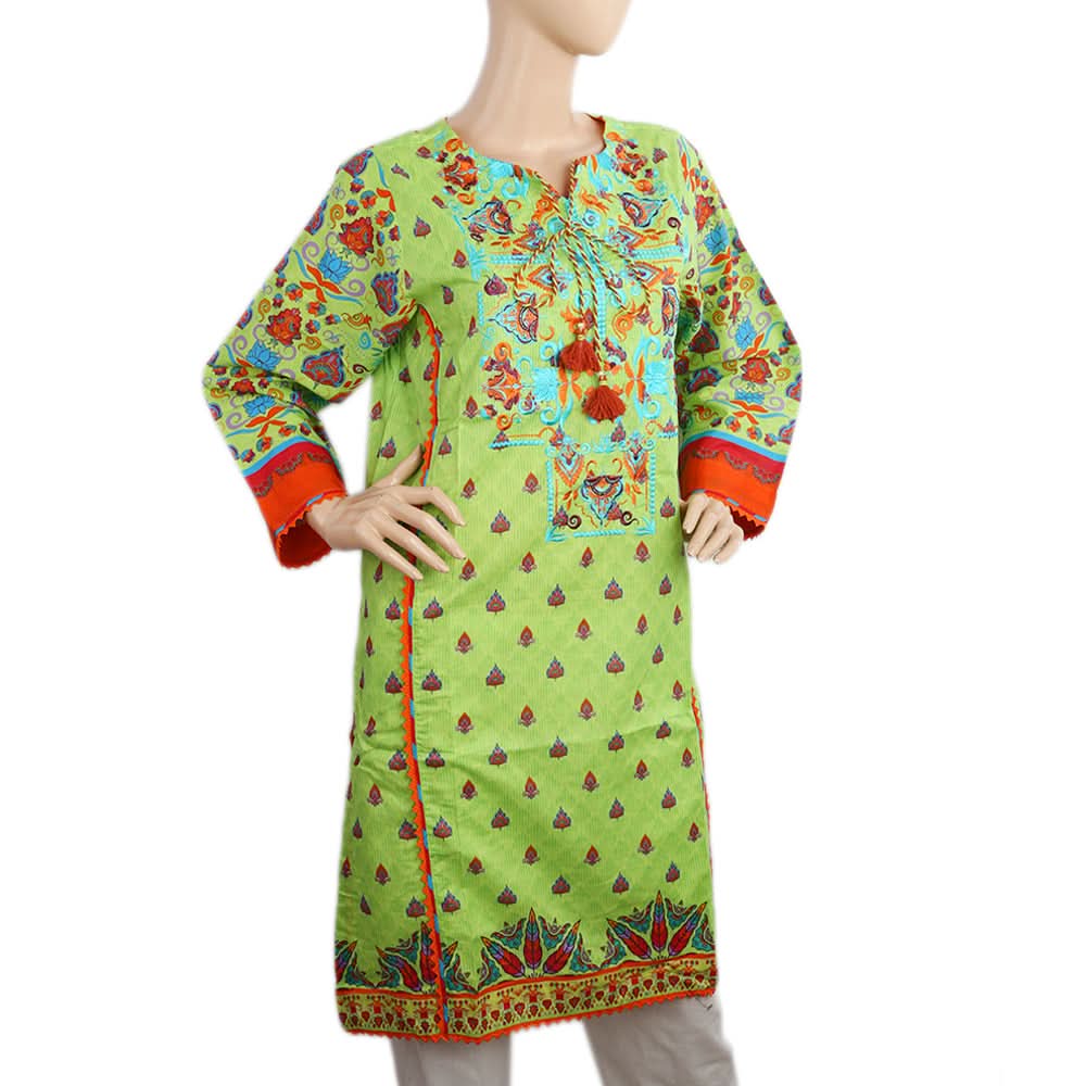Women's Digital Printed Stitched Kurti - Green, Women Ready Kurtis, Chase Value, Chase Value