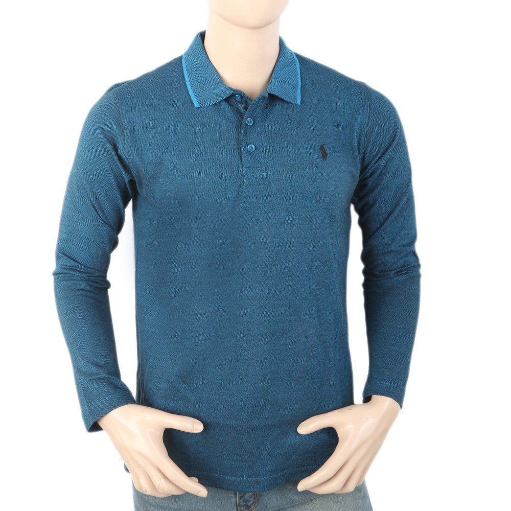 Men's Full Sleeves Polo T-Shirt - Steel Blue, Men, T-Shirts And Polos, Chase Value, Chase Value