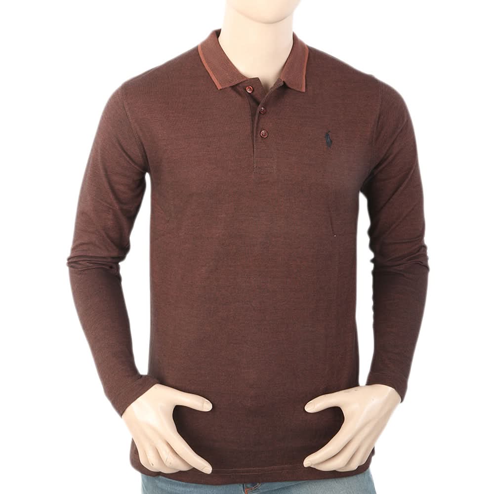 Men's Full Sleeves Polo T-Shirt - Brown, Men, T-Shirts And Polos, Chase Value, Chase Value