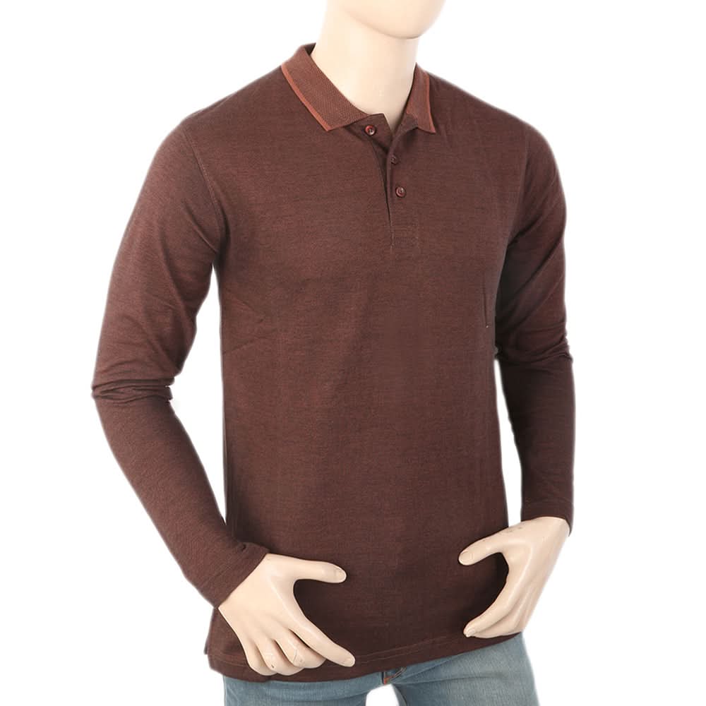 Men's Full Sleeves Polo T-Shirt - Brown, Men, T-Shirts And Polos, Chase Value, Chase Value