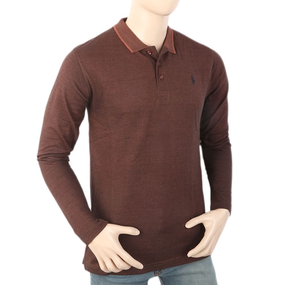 Men's Full Sleeves Polo T-Shirt - Brown, Men, T-Shirts And Polos, Chase Value, Chase Value