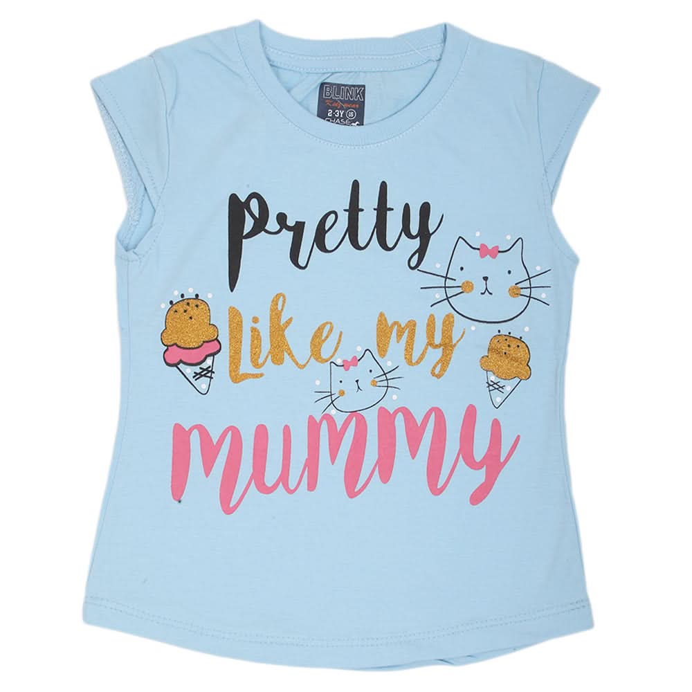 Girls Printed Half Sleeves T-Shirt 4701 - Blue, Kids, Girls T-Shirts, Chase Value, Chase Value