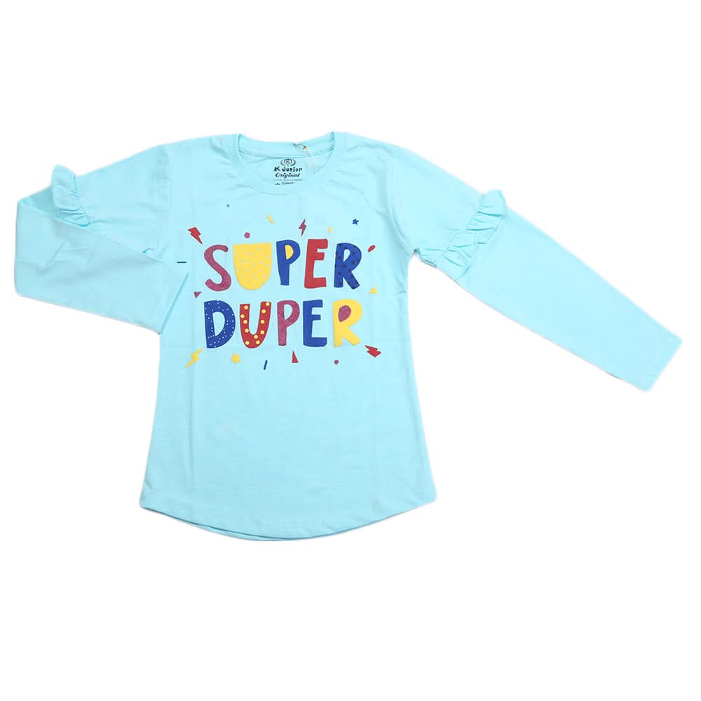 Girls Full Sleeves Jersey T-Shirt - Light Blue, Kids, Girls T-Shirts, Chase Value, Chase Value