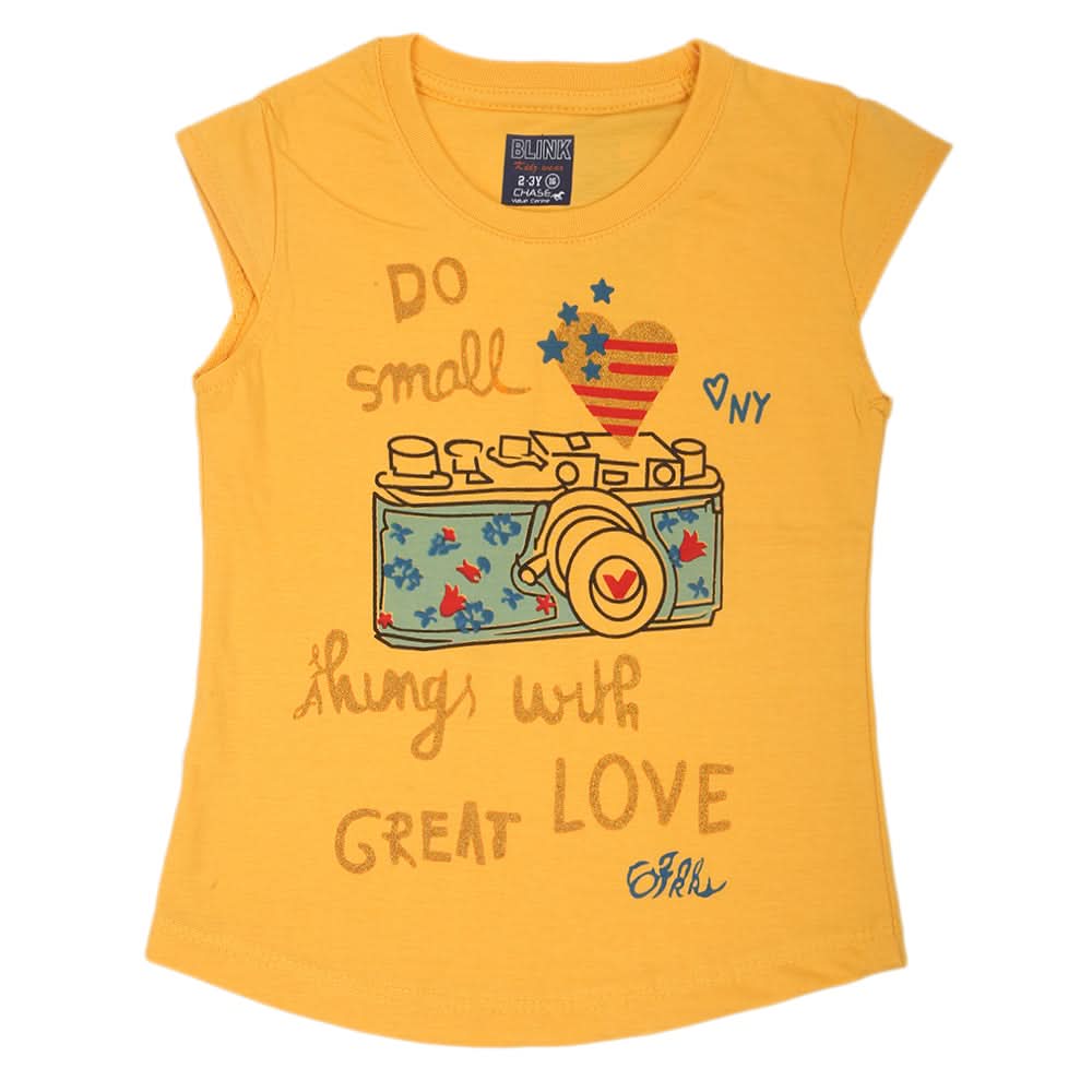 Girls Printed Half Sleeves T-Shirt 4693 - Yellow, Kids, Girls T-Shirts, Chase Value, Chase Value