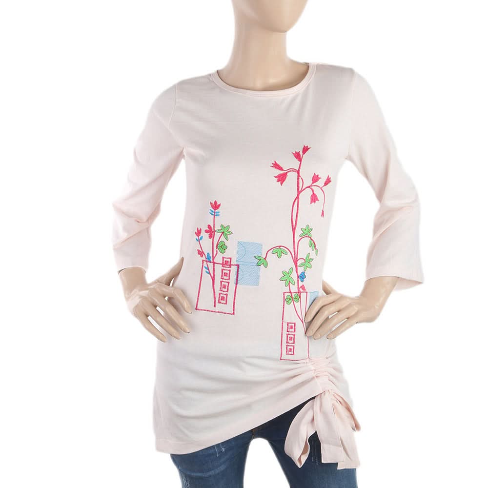 Women's Front Bottom Embroidered Top - Light Pink, Women, T-Shirts And Tops, Chase Value, Chase Value