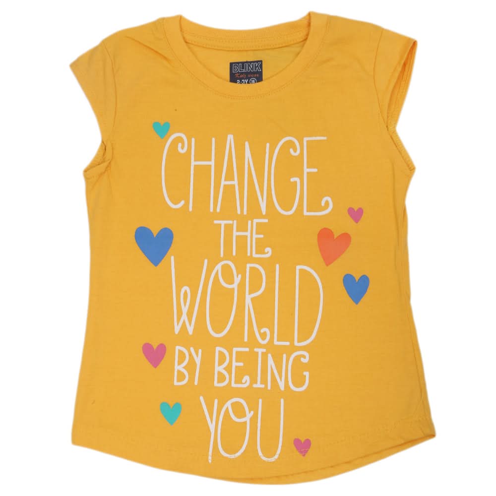 Girls Printed Half Sleeves T-Shirt 4700 - Yellow, Kids, Girls T-Shirts, Chase Value, Chase Value