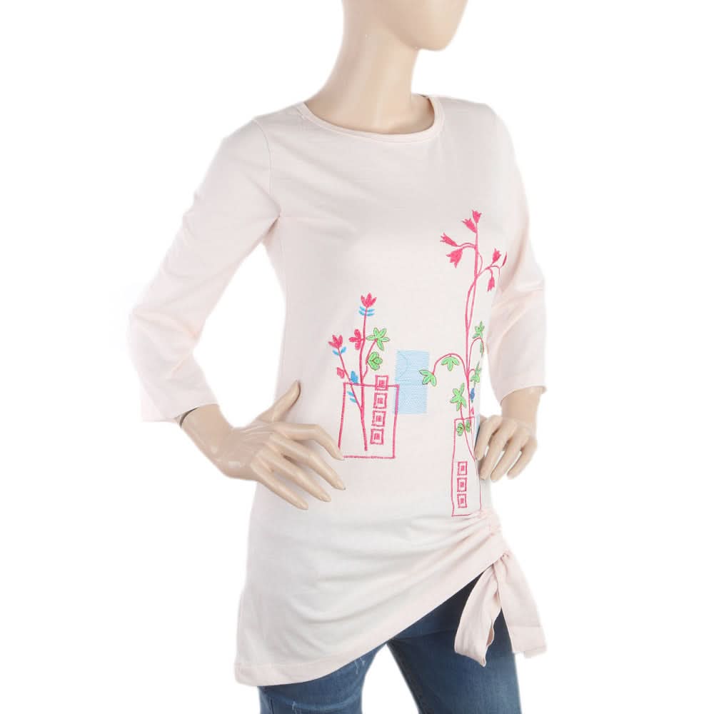 Women's Front Bottom Embroidered Top - Light Pink, Women, T-Shirts And Tops, Chase Value, Chase Value