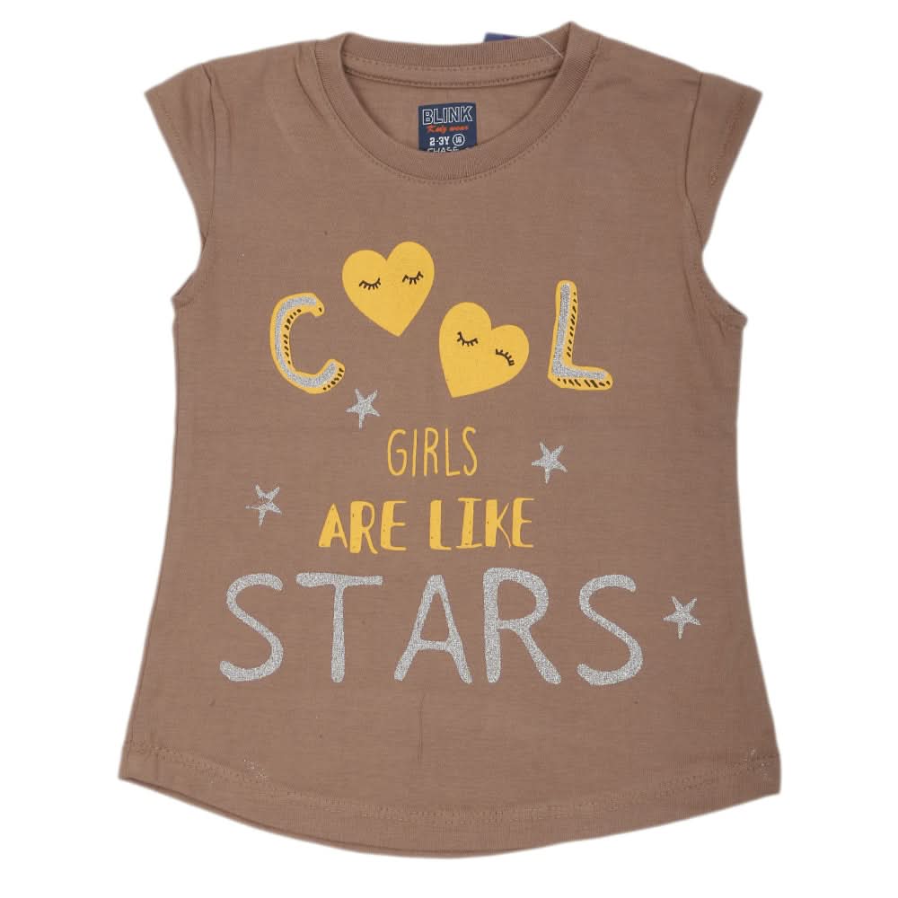 Girls Printed Half Sleeves T-Shirt 4692 - Light Brown, Kids, Girls T-Shirts, Chase Value, Chase Value