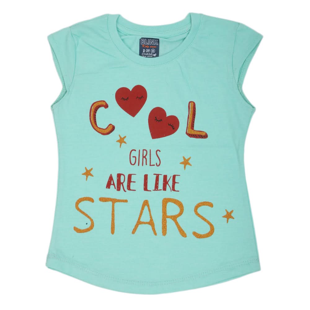 Girls Printed Half Sleeves T-Shirt 4692 - Sea Green, Kids, Girls T-Shirts, Chase Value, Chase Value