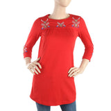 Women's Front Embroidery Yuck Top - Red, Women, T-Shirts And Tops, Chase Value, Chase Value