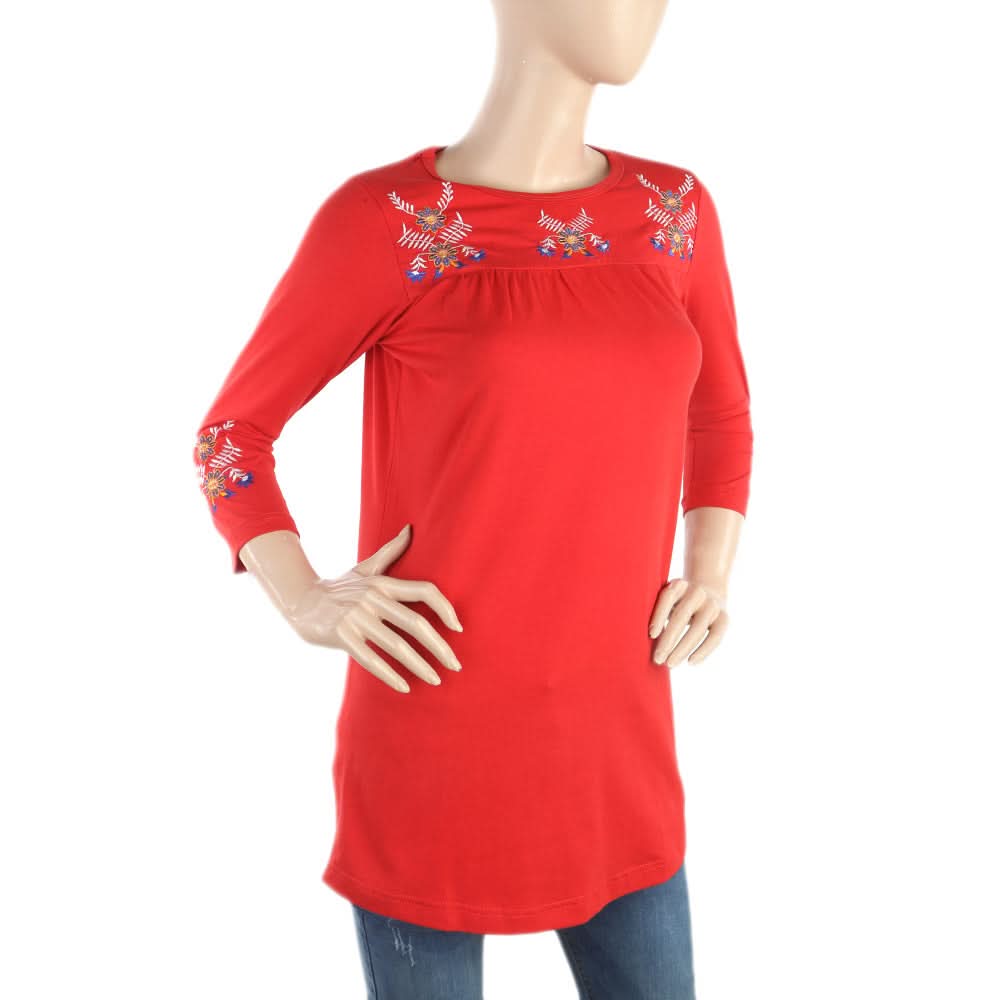 Women's Front Embroidery Yuck Top - Red, Women, T-Shirts And Tops, Chase Value, Chase Value