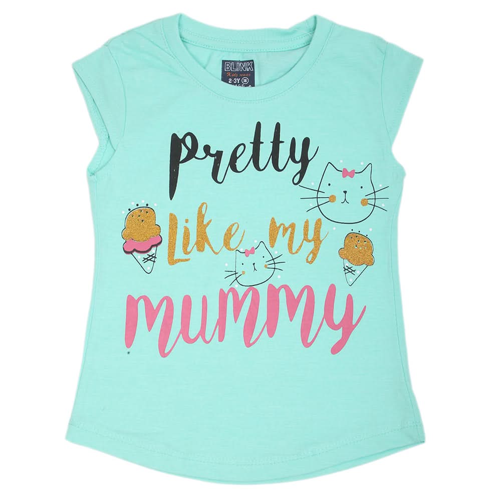 Girls Printed Half Sleeves T-Shirt 4701 - Cyan, Kids, Girls T-Shirts, Chase Value, Chase Value