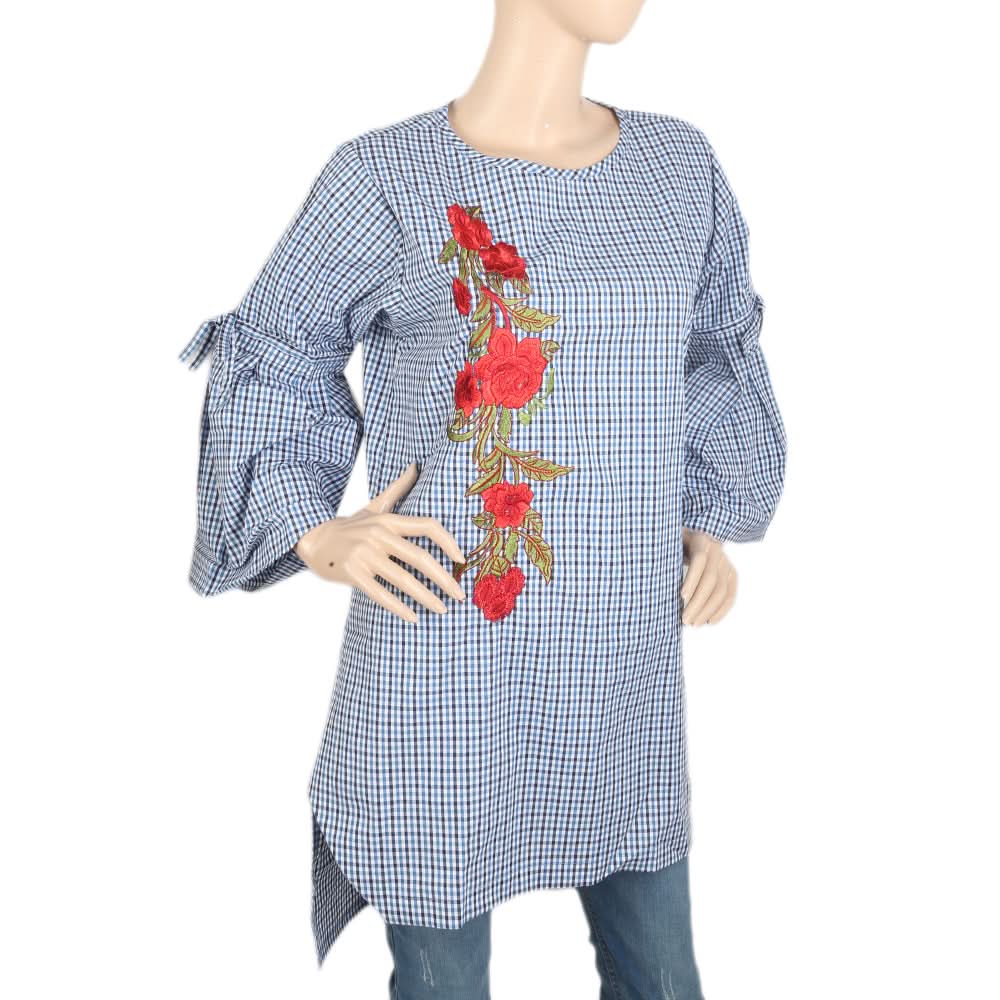 Women's Embroidered Stripe With Front Bottom Cut - Dark Blue, Women, Ready Kurtis, Chase Value, Chase Value