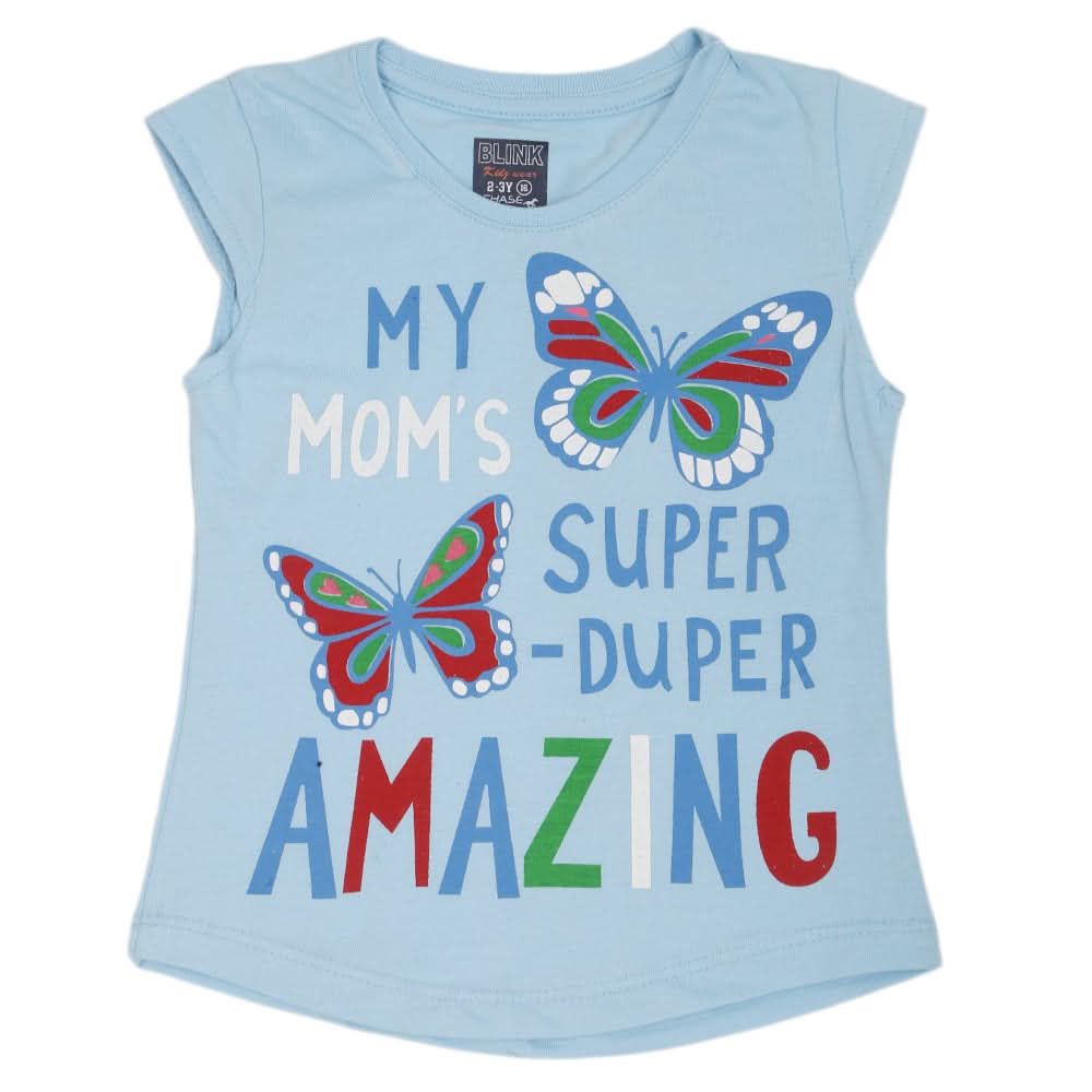Girls Printed Half Sleeves T-Shirt 4697 - Blue, Kids, Girls T-Shirts, Chase Value, Chase Value