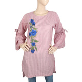 Women's Embroidered Stripe With Front Bottom Cut - Maroon, Women, Ready Kurtis, Chase Value, Chase Value