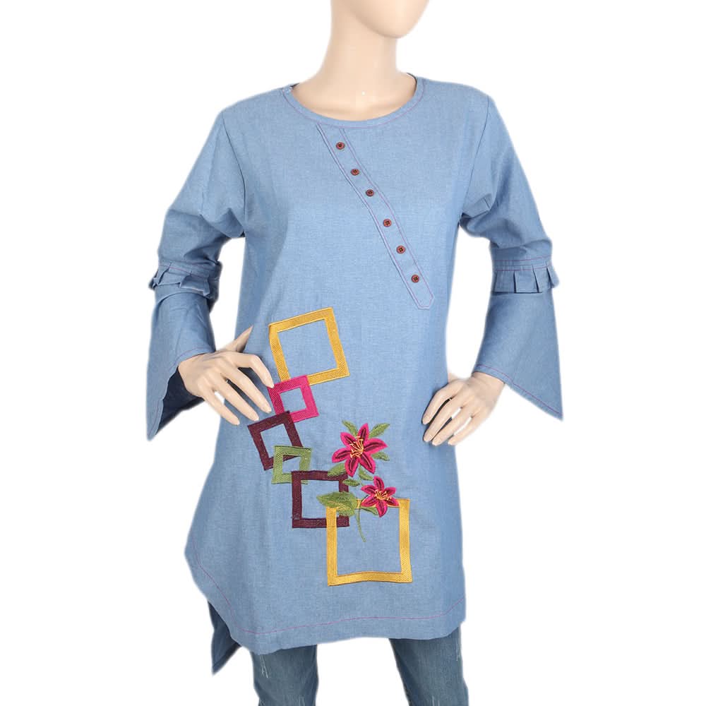 Women's Cross Neck Patti Kurti - Blue, Women, Ready Kurtis, Chase Value, Chase Value