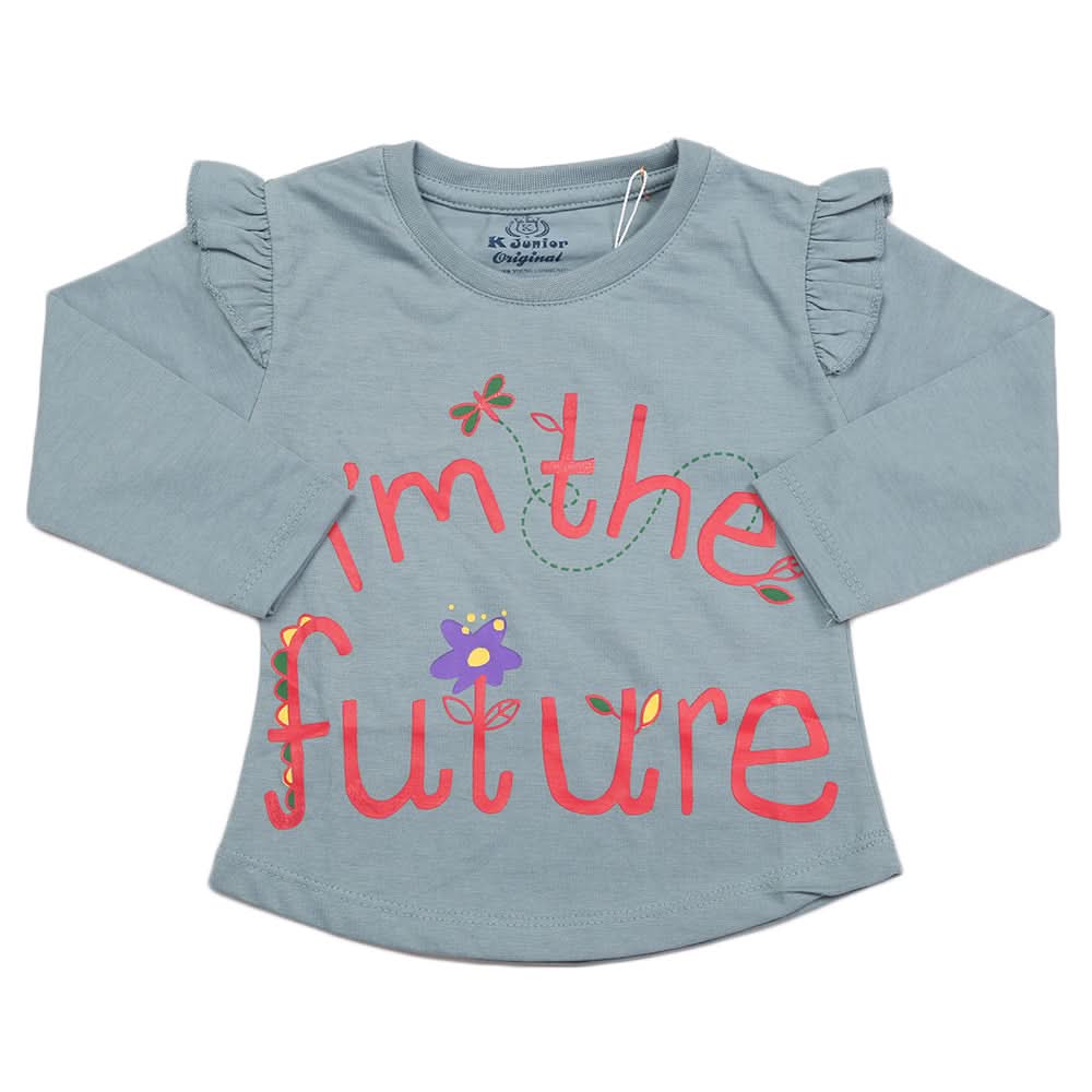 Girls Full Sleeves Jersey T-Shirt - Steel Blue, Kids, Girls T-Shirts, Chase Value, Chase Value