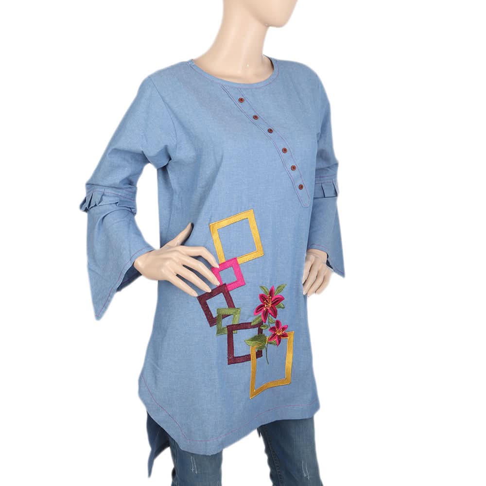 Women's Cross Neck Patti Kurti - Blue, Women, Ready Kurtis, Chase Value, Chase Value