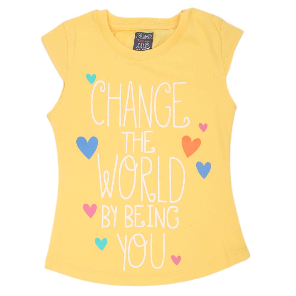 Girls Printed Half Sleeves T-Shirt 4700 - Lemon, Kids, Girls T-Shirts, Chase Value, Chase Value