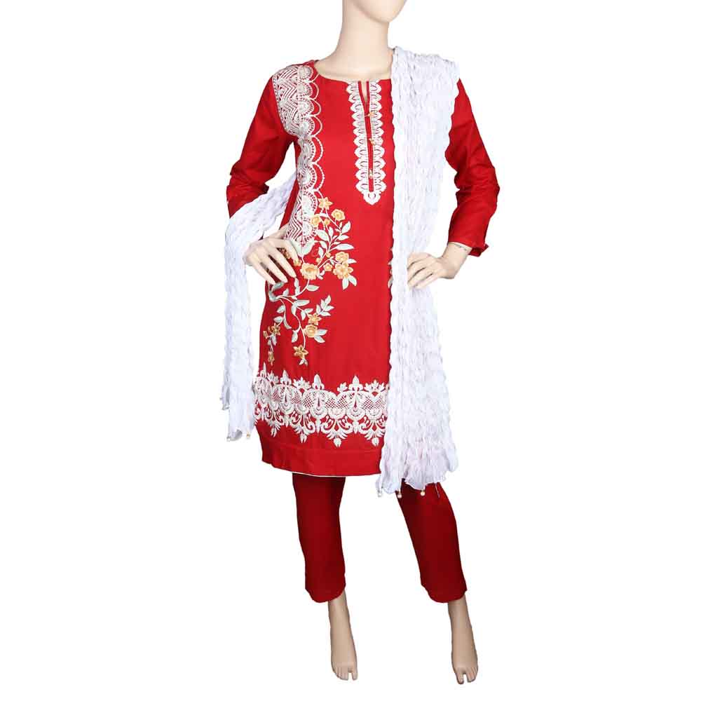 Women's Embroidered 3 piece Suit - Red, Women, Shalwar Suits, Chase Value, Chase Value