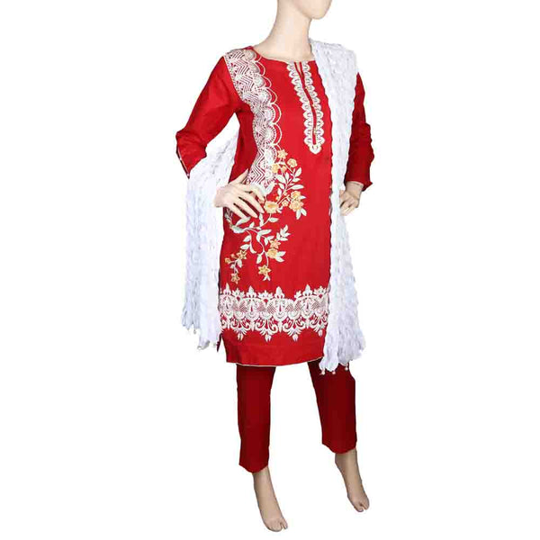 Women's Embroidered 3 piece Suit - Red, Women, Shalwar Suits, Chase Value, Chase Value