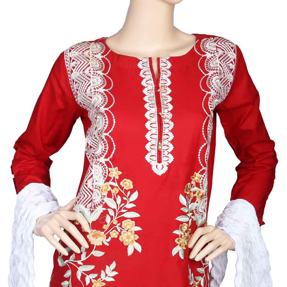 Women's Embroidered 3 piece Suit - Red, Women, Shalwar Suits, Chase Value, Chase Value