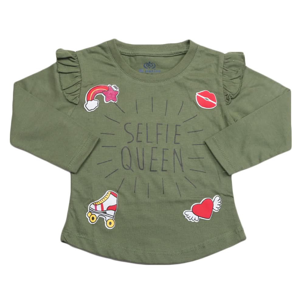 Girls Full Sleeves Jersey T-Shirt - Green, Kids, Girls T-Shirts, Chase Value, Chase Value
