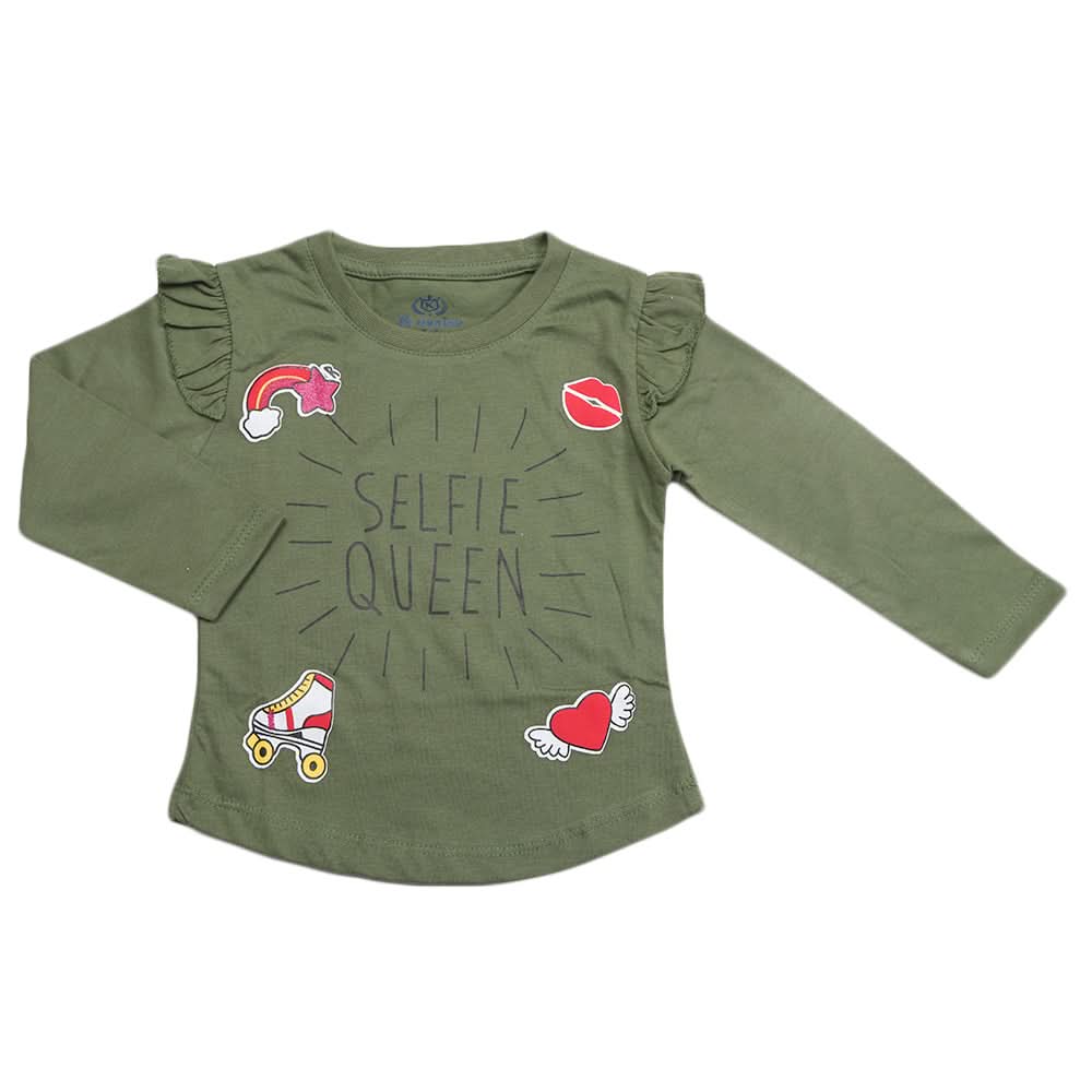 Girls Full Sleeves Jersey T-Shirt - Green, Kids, Girls T-Shirts, Chase Value, Chase Value