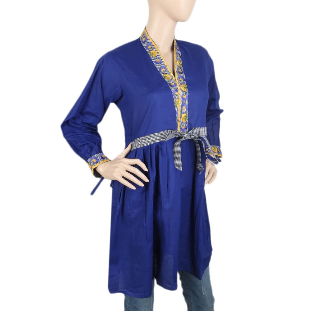 Women's Embroidered Kurti With Front Belt - Royal Blue, Women, Ready Kurtis, Chase Value, Chase Value