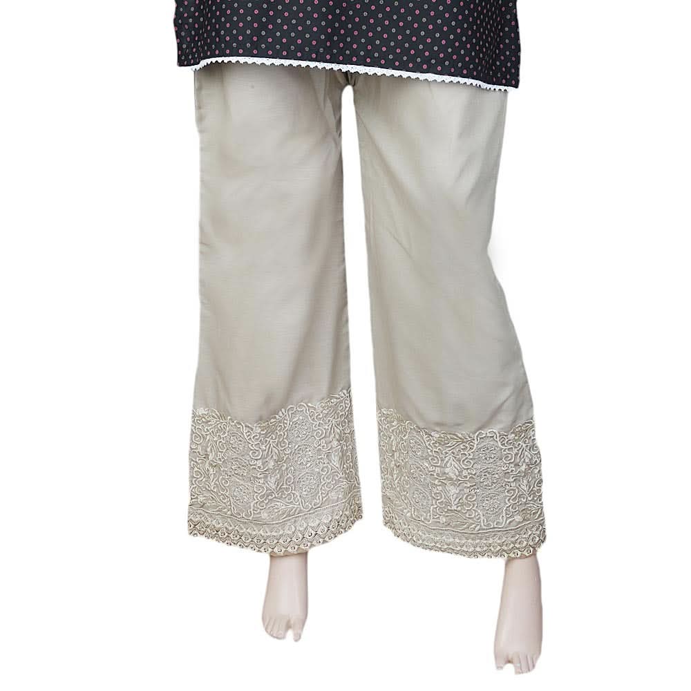 Women's Embroidered Bell Bottom Trouser - Beige, Women, Pants & Tights, Chase Value, Chase Value