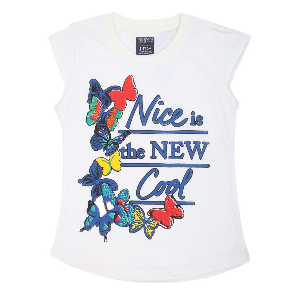 Girls Printed Half Sleeves T-Shirt 4695 - White, Kids, Girls T-Shirts, Chase Value, Chase Value