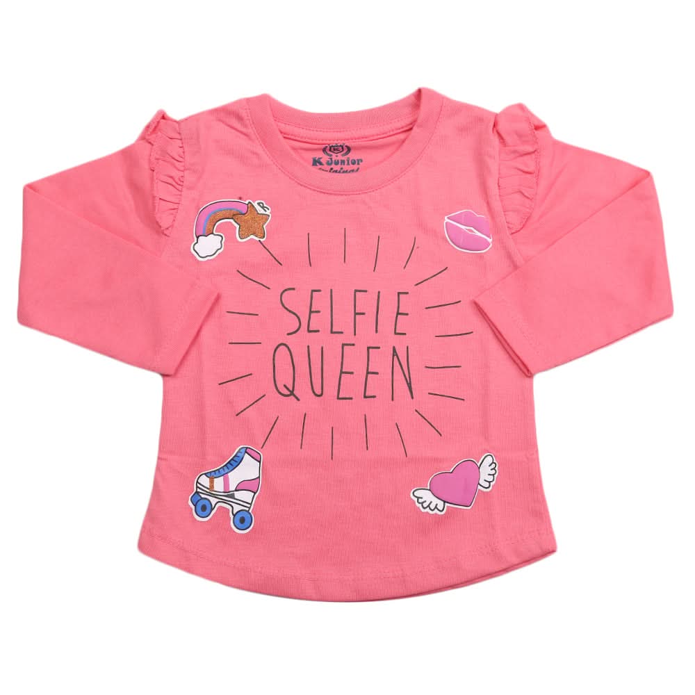 Girls Full Sleeves Jersey T-Shirt - Pink, Kids, Girls T-Shirts, Chase Value, Chase Value