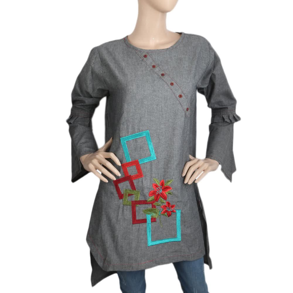 Women's Cross Neck Patti Kurti - Light Grey, Women, Ready Kurtis, Chase Value, Chase Value