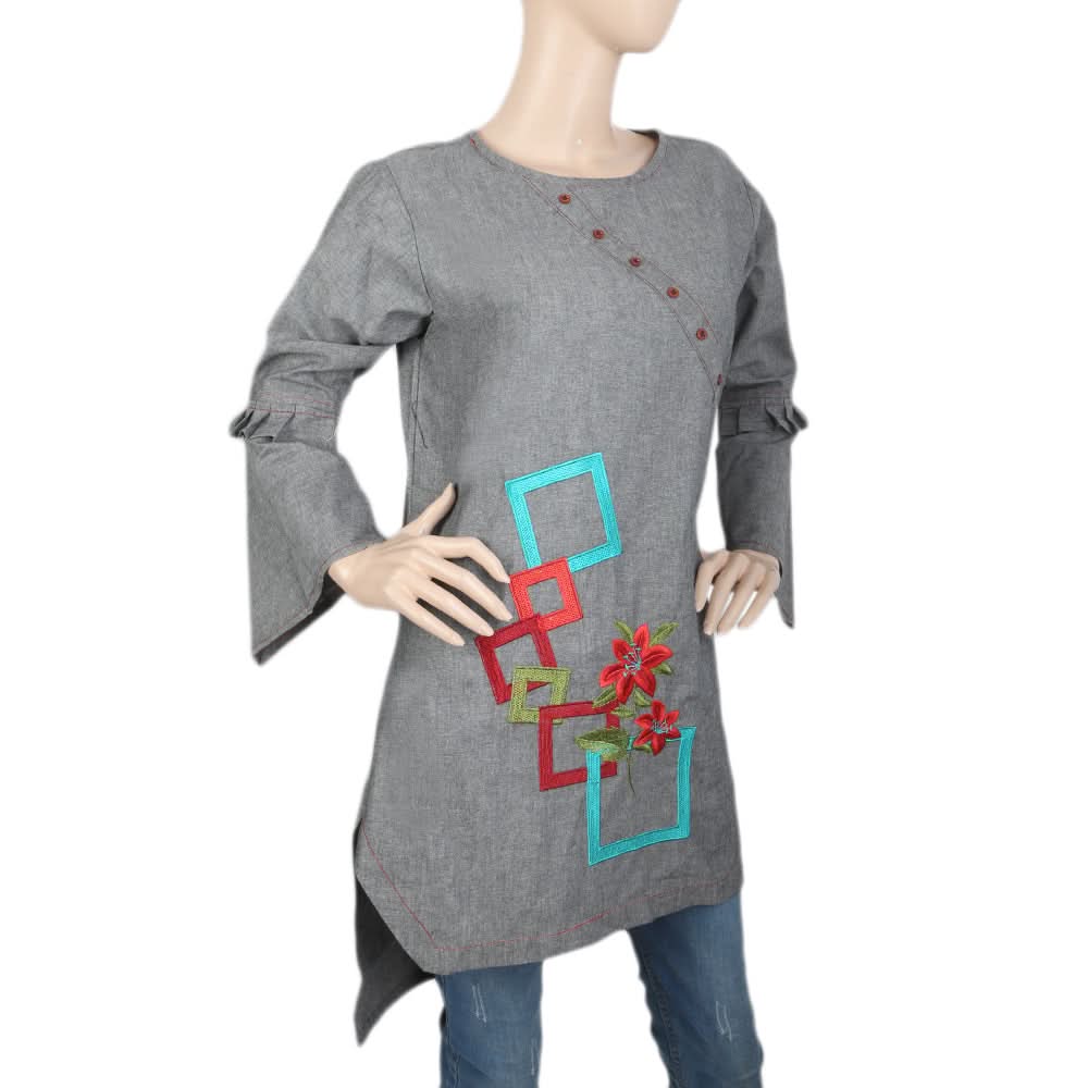Women's Cross Neck Patti Kurti - Light Grey, Women, Ready Kurtis, Chase Value, Chase Value