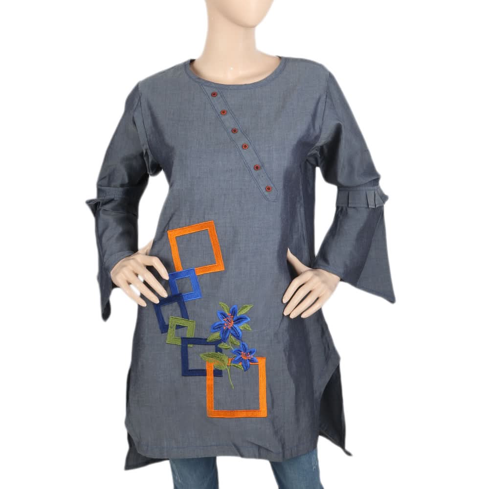 Women's Cross Neck Patti Kurti - Navy Blue-B, Women, Ready Kurtis, Chase Value, Chase Value