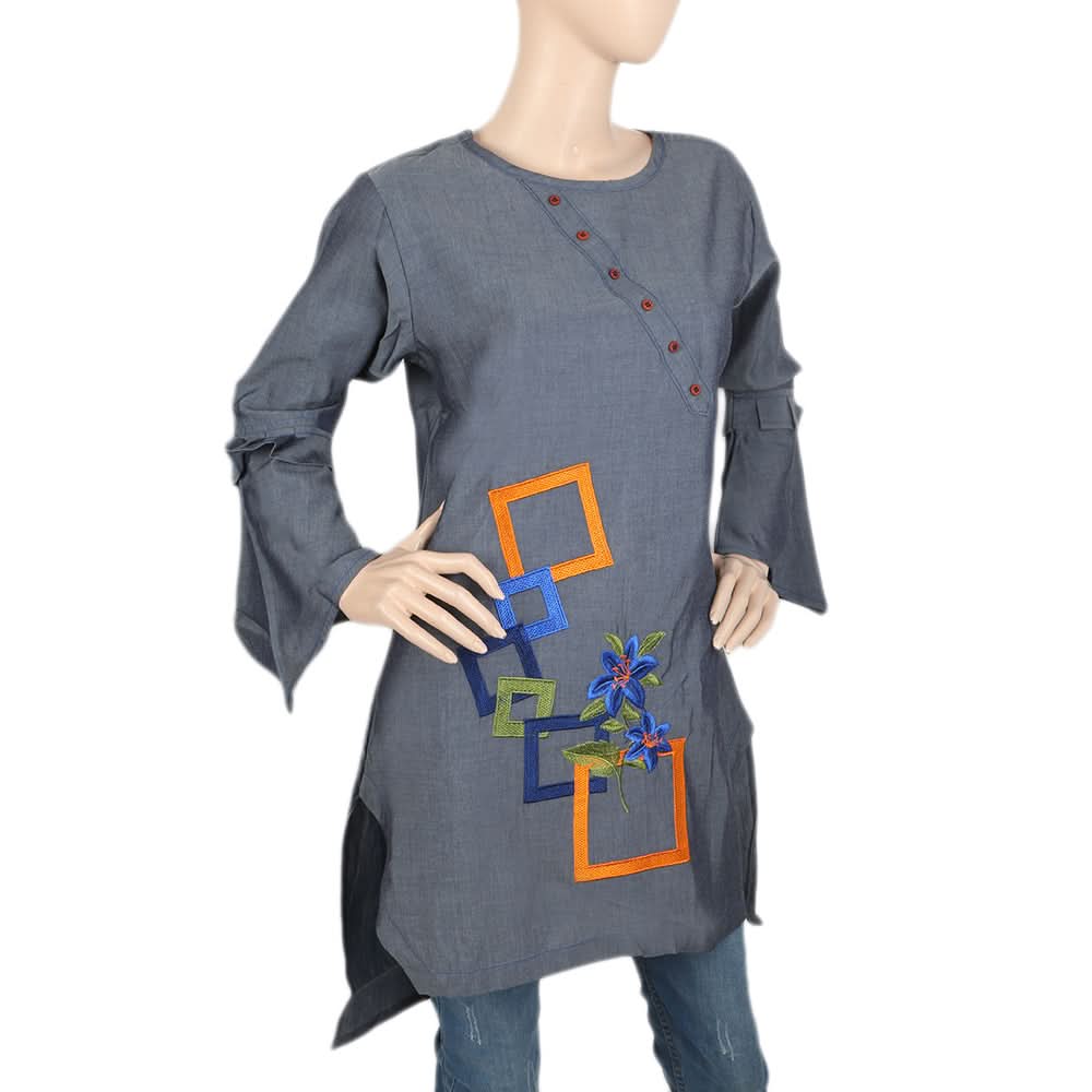 Women's Cross Neck Patti Kurti - Navy Blue-B, Women, Ready Kurtis, Chase Value, Chase Value